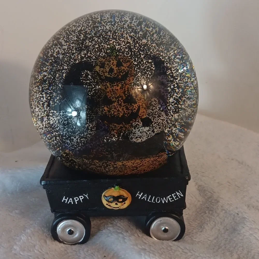 Halloween Snow Globe with Gnomes and Pumpkin